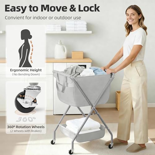 STORAGE MANIAC Collapsible Laundry Cart with Wheels 35.6"H - Image 7