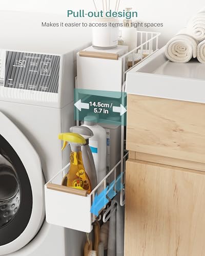 Pull Out Laundry Magnetic Organizer with 5 Hooks and Towel Holder - Image 5
