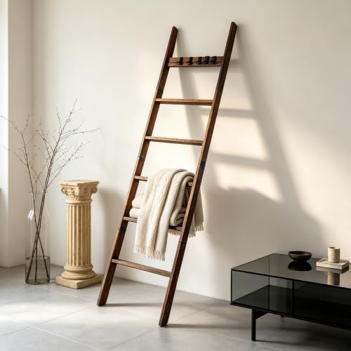 Foldable Blanket Ladder 6 Tier, 68" Solid Wood Quilt Rack - Image 3