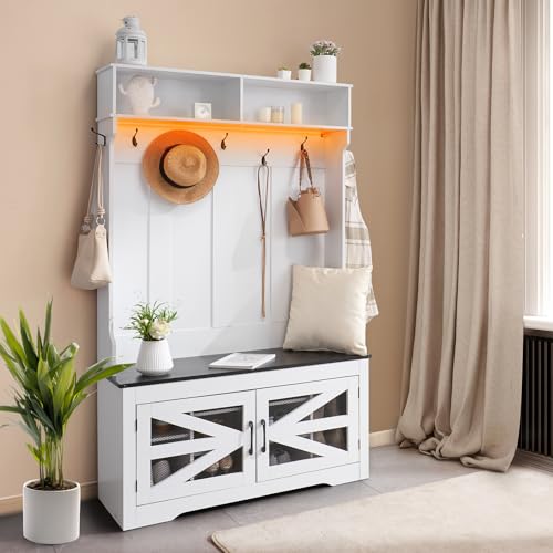 VEVOR Hall Tree Entryway Bench, LED Coat Rack with Shoe Storage - Image 3