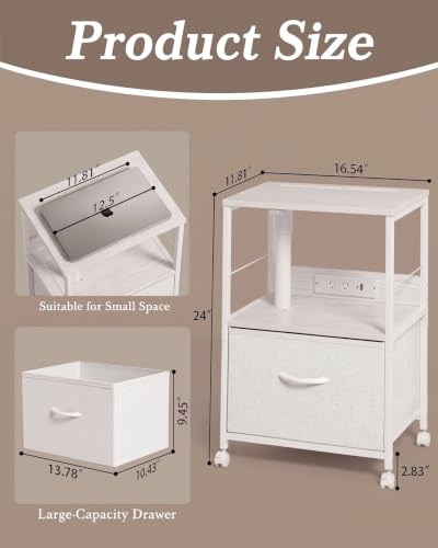 Faesun Night Stand with Charging Station & Swivel Top, White - Image 3