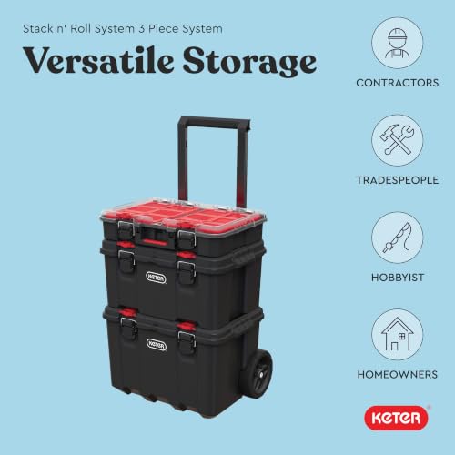 Keter Stack N Rolling Tool Box Modular Storage System 3 Piece - Image 7
