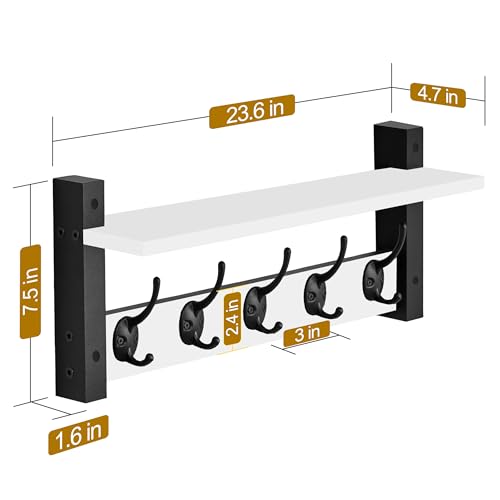 Sorbus Coat Rack Wall Mount with Shelf (White, 24 Inch) - Image 4