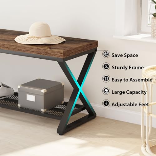 LVB Rustic Brown Entryway Bench, 47” Industrial Shoe Bench - Image 6
