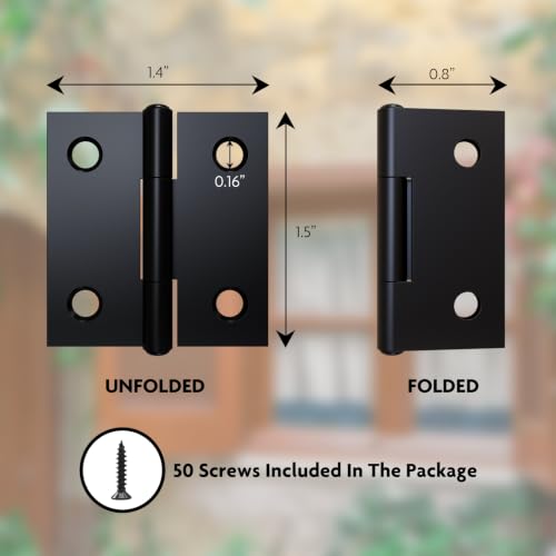 12Pack 1.5” Black Stainless Steel Hinge for Cabinet, Box - Image 3