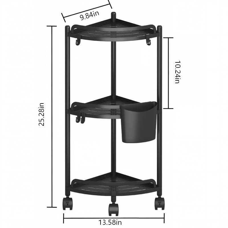 3 Tier Rolling Corner Organizer with Wheels, Freestanding Storage - Image 3