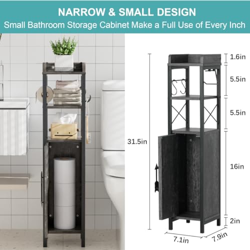 VECELO Small Bathroom Cabinet, Slim Toilet Paper Holder - Image 4
