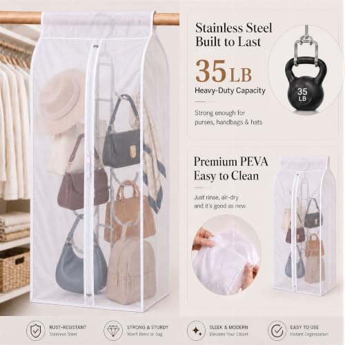 inbloom Purse Organizer for Closet with PEVA Dust Cover Purse - Image 7
