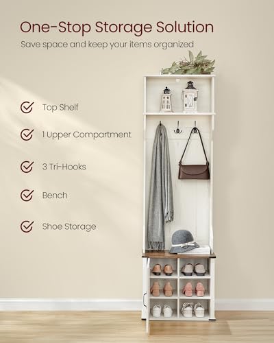 VASAGLE Hall Tree with Bench and Shoe Storage, 3 Tri-Hooks - Image 5