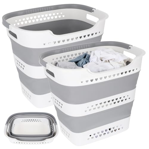 2 Pcs Collapsible Laundry Baskets for Clothes, 43L Plastic - Image 2