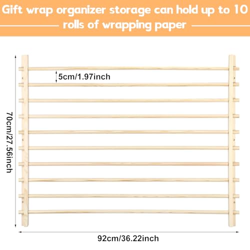 10 Tier Ribbon Holder Organizer Rack Wood Wrapping Paper Display - Image 4