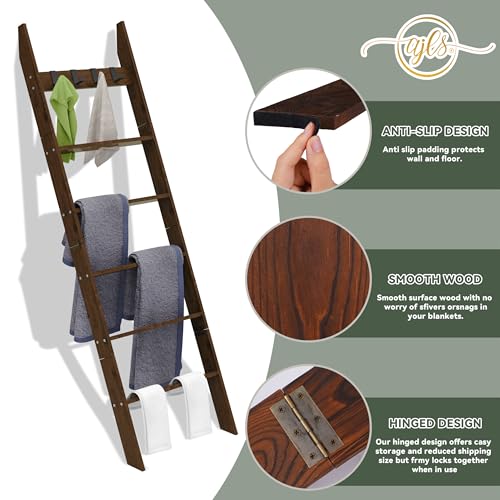 6-Tier Blanket Ladder for Living Room 5.6FT Pine Wood - Image 5