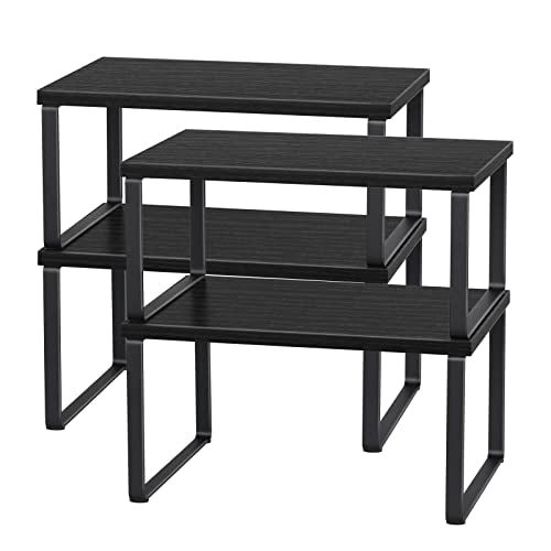 CADUKE Set of 4 Kitchen Counter Shelves, Cabinet Organizer, Black - Image 2