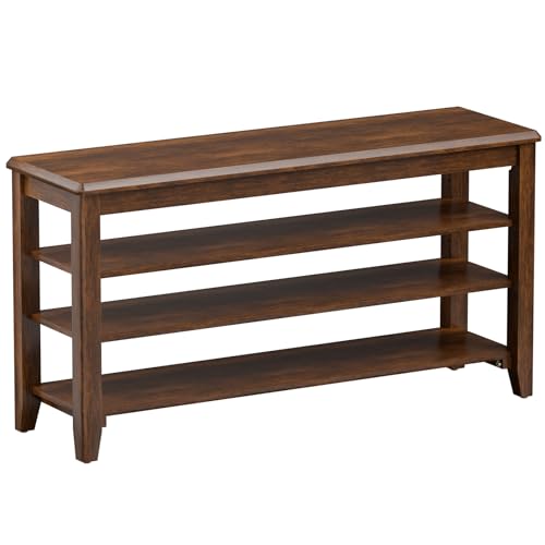Shoe Rack Bench with 3 Tier Adjustable Shelves Rubberwood - Image 2