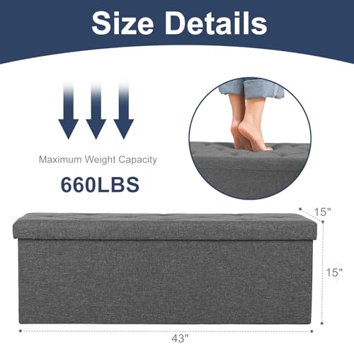 DUMOS 43 Inch Foldable Storage Ottoman Bench | Home Organization - Image 4
