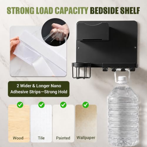 Floating Bedside Wall Shelf, Metal Wall Organizer with Detachable - Image 4