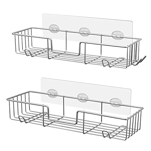 AmazerBath Adhesive Shower Caddy Basket Rack with Hooks, Shower - Image 2