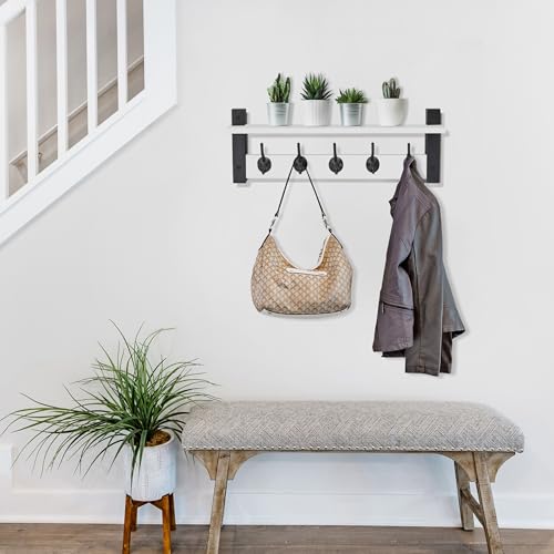 Sorbus Coat Rack Wall Mount with Shelf (White, 24 Inch) - Image 3