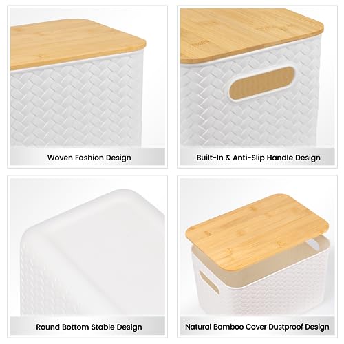 Ohmlove 4 Pack Storage Bins with Bamboo Lids,Stackable Box - Image 4
