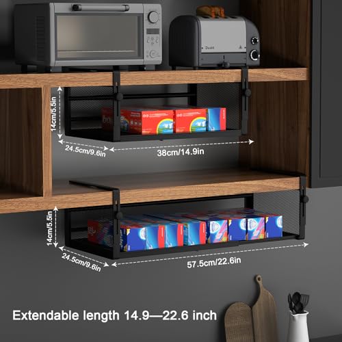 2Pack Expandable Under Shelf Storage Basket Organizer,Black - Image 3