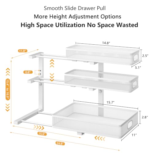 3-Tier Under Sink Organizer, Slide Out Drawer Rack, White, 2 Pack - Image 4