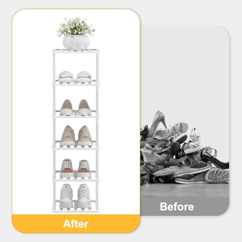 Vertical Bamboo Shoe Rack, Tall Narrow Shoe Storage Organizer - Image 7