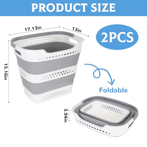 2 Pcs Collapsible Laundry Baskets for Clothes, 43L Plastic - Image 3