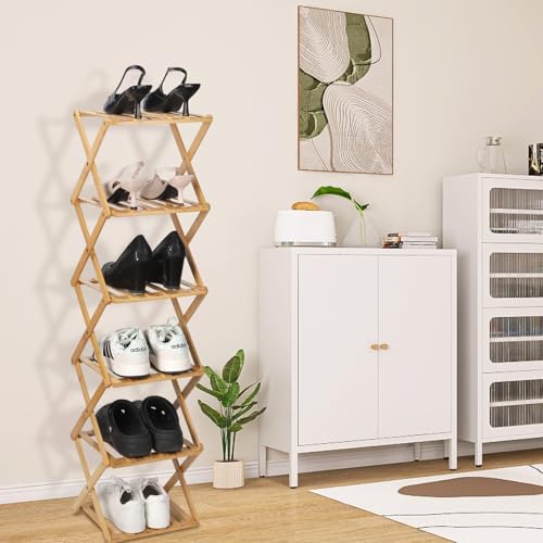 Bamboo Shoe Rack 6 Tier Foldable Shoe Rack for Entryway - Image 7