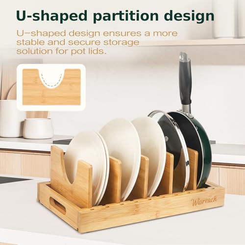 Wisreach Bamboo Pot Lid Organizer, Adjustable Kitchen Organizer - Image 4