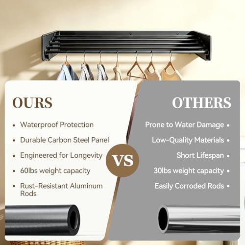 Wall Mounted Foldable Clothes Drying Rack Carbon Steel 5 - Image 7