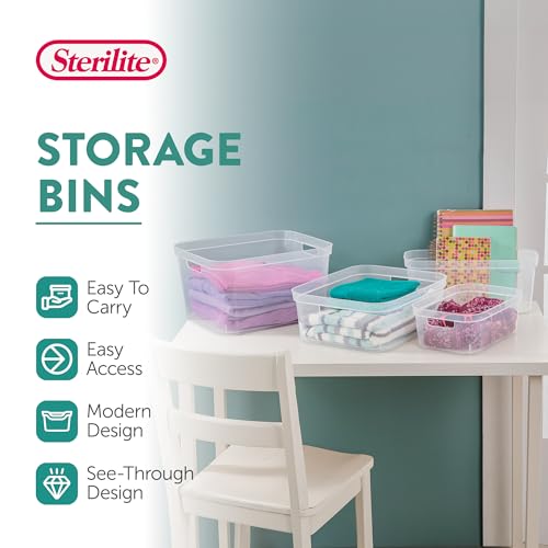 Sterilite Narrow Shelf Bin, Clear Plastic Open Top Storage Basket - Image 3