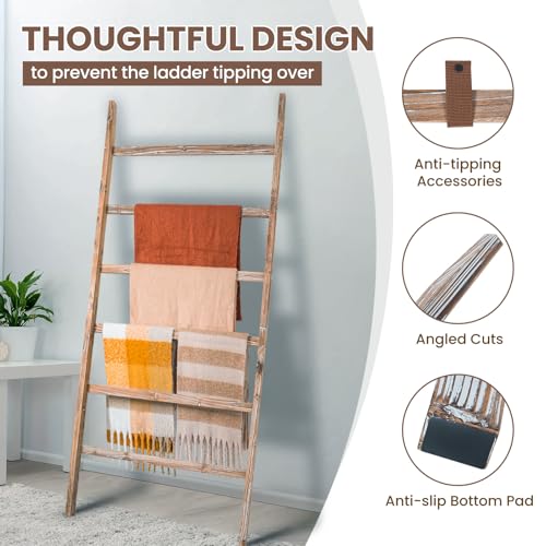 Blanket Ladder Shelf 6.4FT, 38 inch Wide Solid Wooden - Image 6