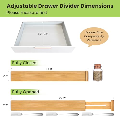 Fyvva Drawer Organizer, Spring-Loaded Expandable Bamboo Dividers - Image 3