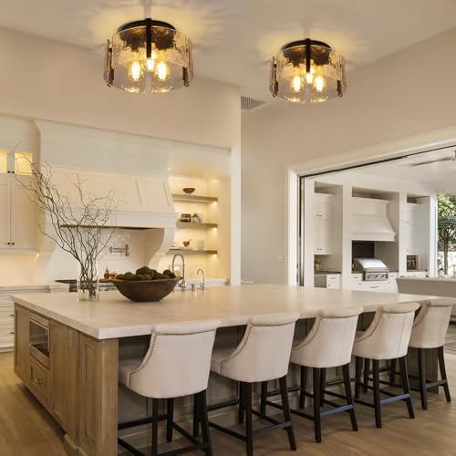 Black Semi Flush Mount Ceiling Light Fixture, 3-Light Modern - Image 6