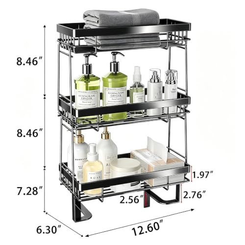 3-Tier Over The Toilet Shelf, No-Drill Bathroom Organizer, Black - Image 4