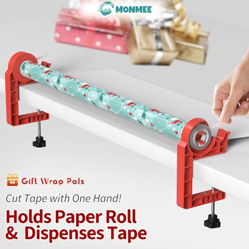 Wrapping Paper Holder, One-Hand Tape Cutter, Red - Image 5