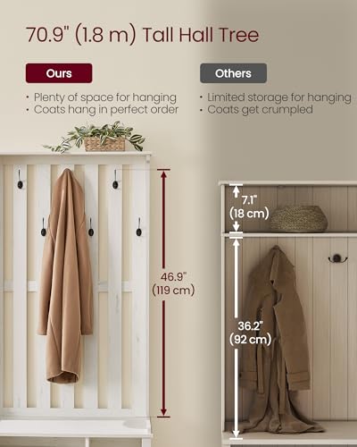 VASAGLE Hall Tree with Bench and Shoe Storage, 7 Double Hooks - Image 3