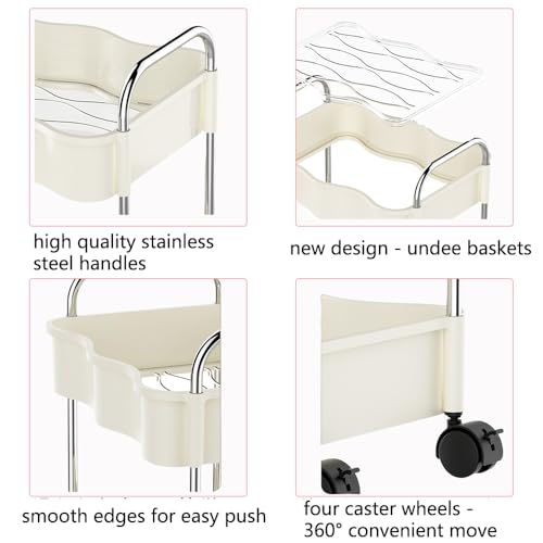 2 Tier Utility Rolling Cart with Wheels Under Desk Storage Cart - Image 7