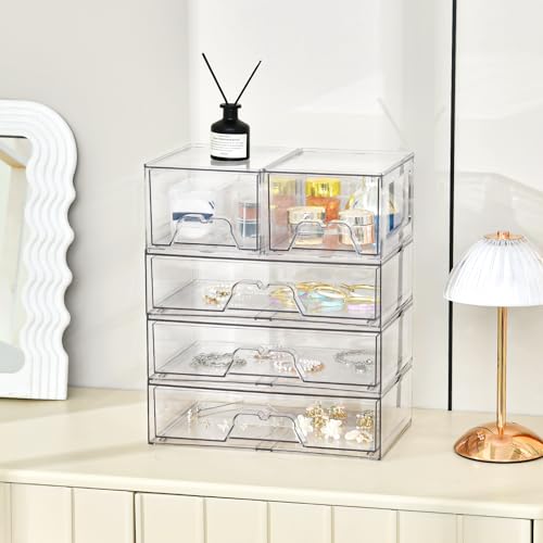 4 Pack Stackable Storage Drawers, Clear Acrylic Organizer - Image 6