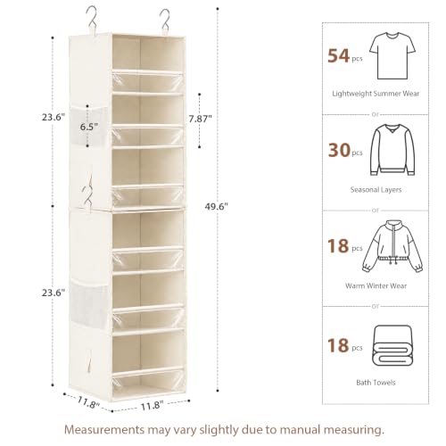 6 Shelf Hanging Closet Organizer, 2 Separable 3 Shelf Units Beige - Image 3