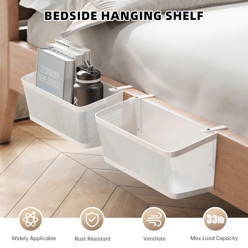 2 Pack Bedside Caddy Organizer, White Metal Hanging - Image 4