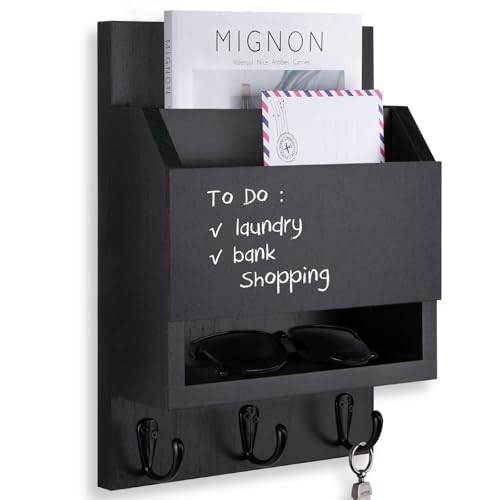 Key and Mail Holder for Wall with Chalkboard and Long Storage Box - Image 2