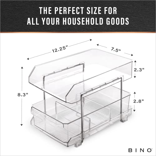 BINO 2 Tier Clear Storage Organizer with Dividers | Bottom Slide - Image 3