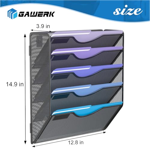 5 Tier Hanging Wall File Organizer, Mesh Mail Paper - Image 3