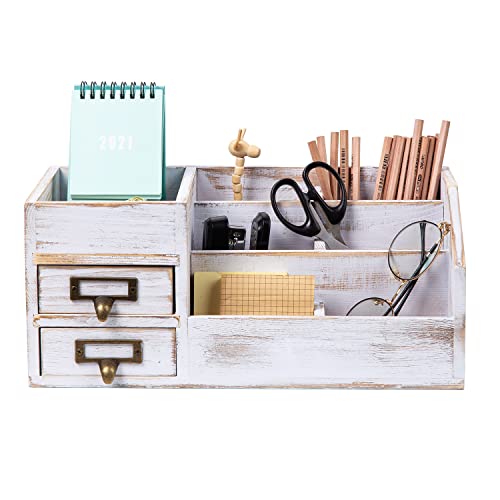Distressed Rustic Wooden Office Desktop Organizer Shelf Tabletop - Image 5