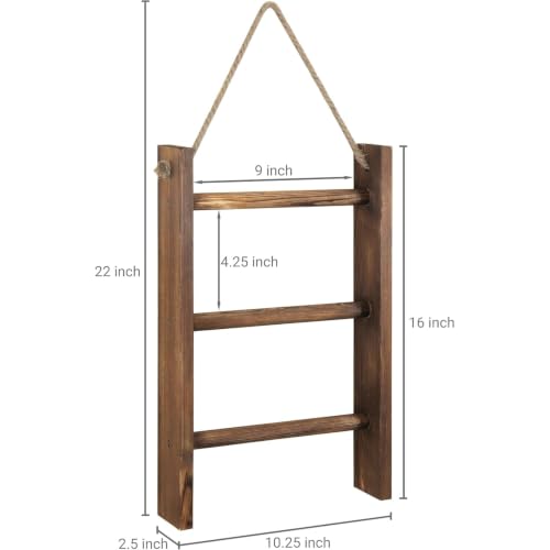 MyGift Dark Brown Wood Wall Mounted 3 Tier Hand Towel Ladder Rack - Image 4