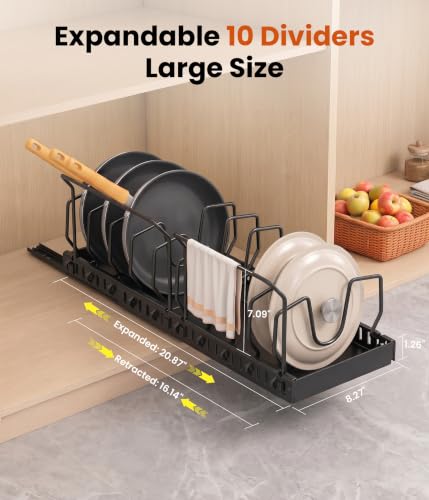 Pots and Pans Organizer Under Cabinet, 10 Dividers Pull - Image 4