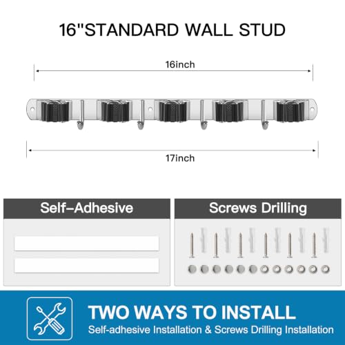 IMILLET 2 Pack Broom Holder Wall Mount Stainless Steel Mop - Image 7