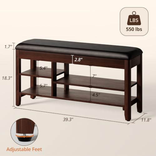 Shoe Rack Storage Bench, 39.3" Wide Solid Rubberwood - Image 3
