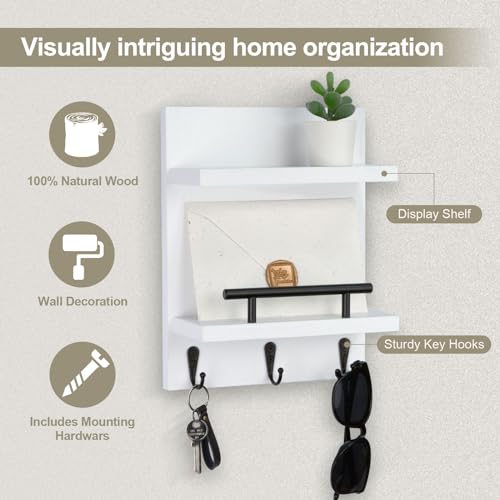Key Holder Wall Mount, Mail Shelf Decor with 3 Key Hooks - Image 5
